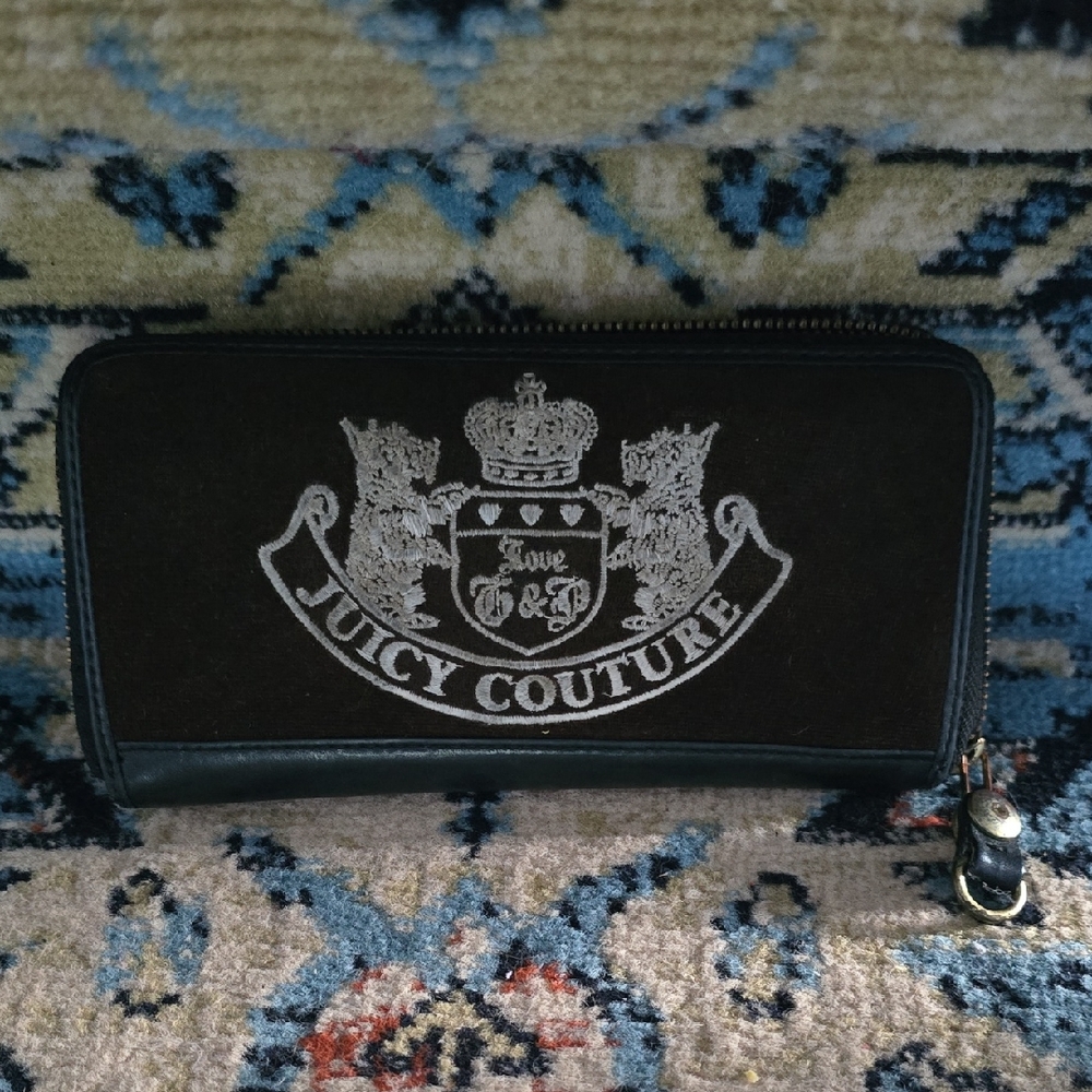 Juicy Couture Black Wallet with White Crest Embroidery
